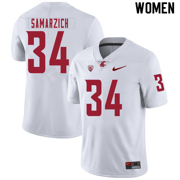 Women #34 Simon Samarzich Washington State Cougars College Football Jerseys Sale-White